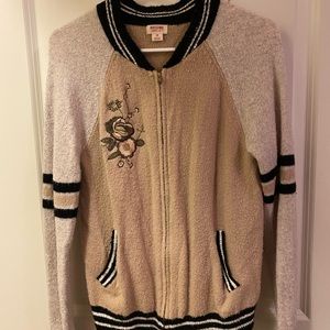 Dusty Pink and Tan Floral Bomber Sweater